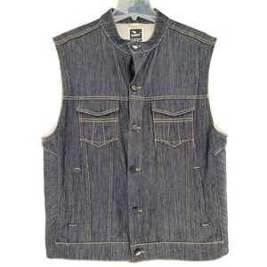 Saint Mens Denim Sleeveless Vest With Eagle Patch Button Closure Pockets Classic